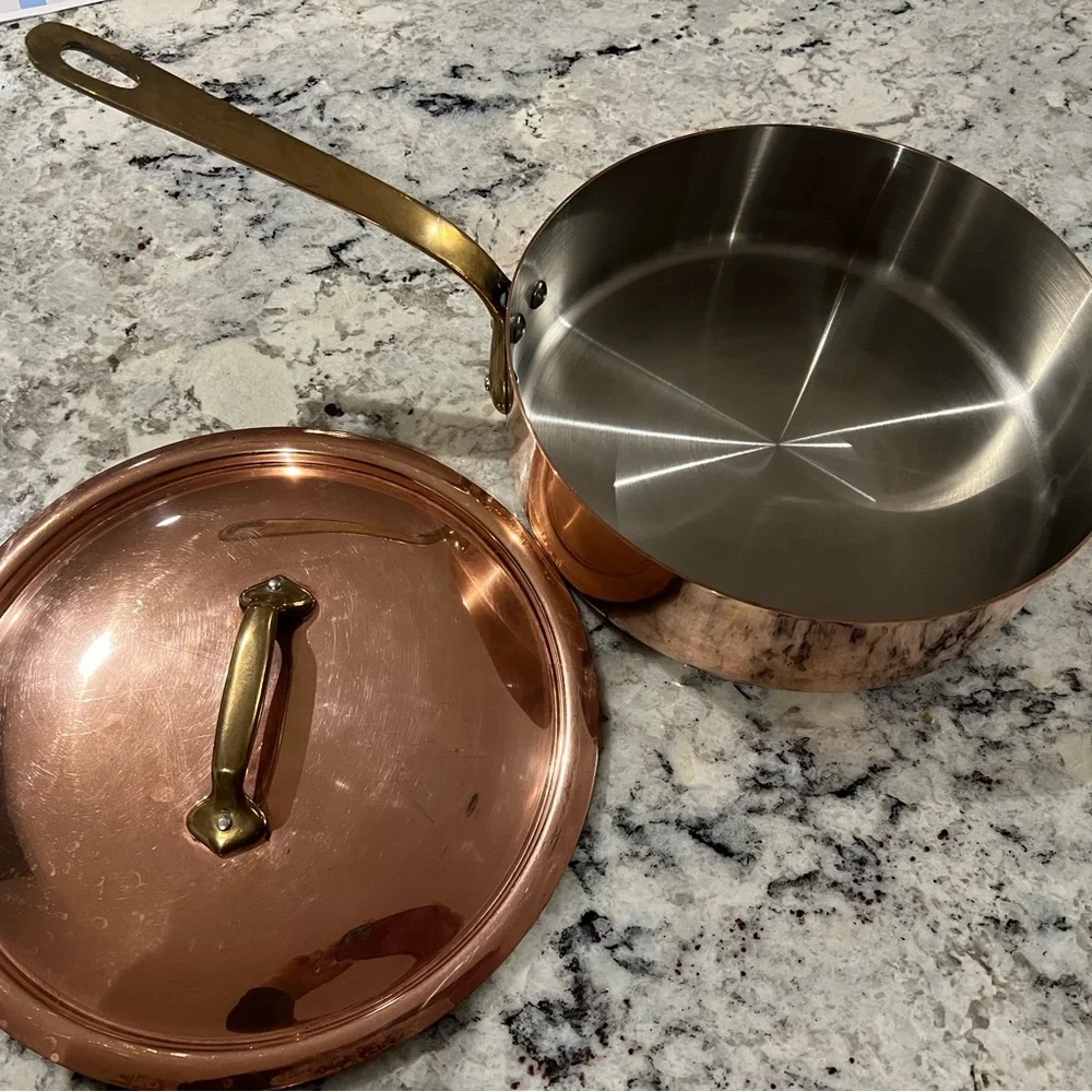 Williams Sonoma Copper Saucepan with Brass Handle